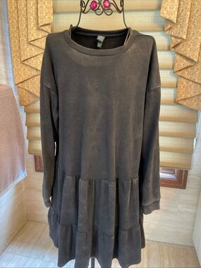 Women's Wild Fable Longsleeve Black Mineral Wash Sweatshirt Dress Tiered Size L